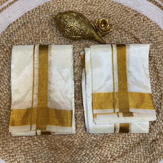 8x4 South Indian Vesti Men’s Cream Gold Vetti Dhotti V22