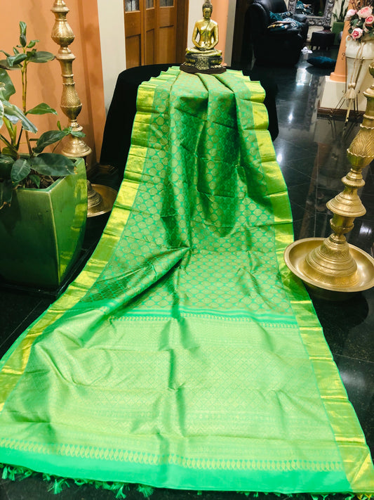 Bridal Kanchipuram Pure Silk Saree Green Kanjivaram Sari| SPK155