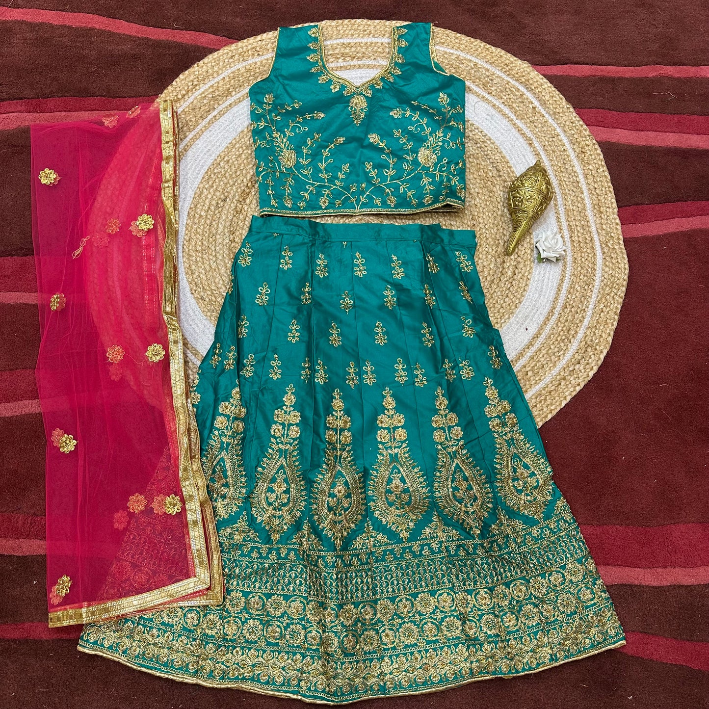 32” Size 8 to 9 Indian Lehenga Blue Pavadai Sattai Skirt Top G70 Col 4