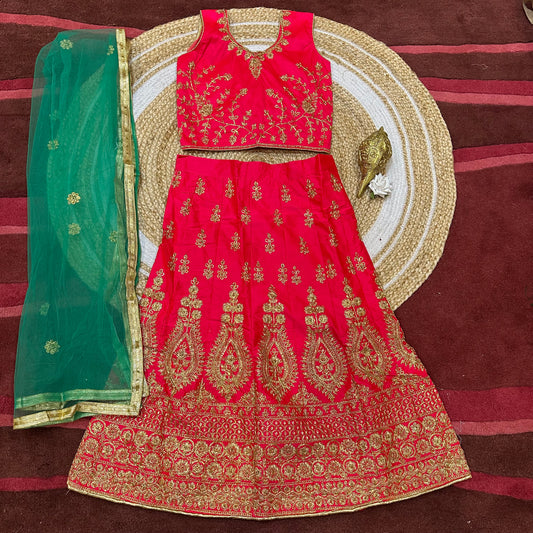 32” Size 8 to 9 Indian Lehenga Red Pavadai Sattai Skirt Top G70 Col 3