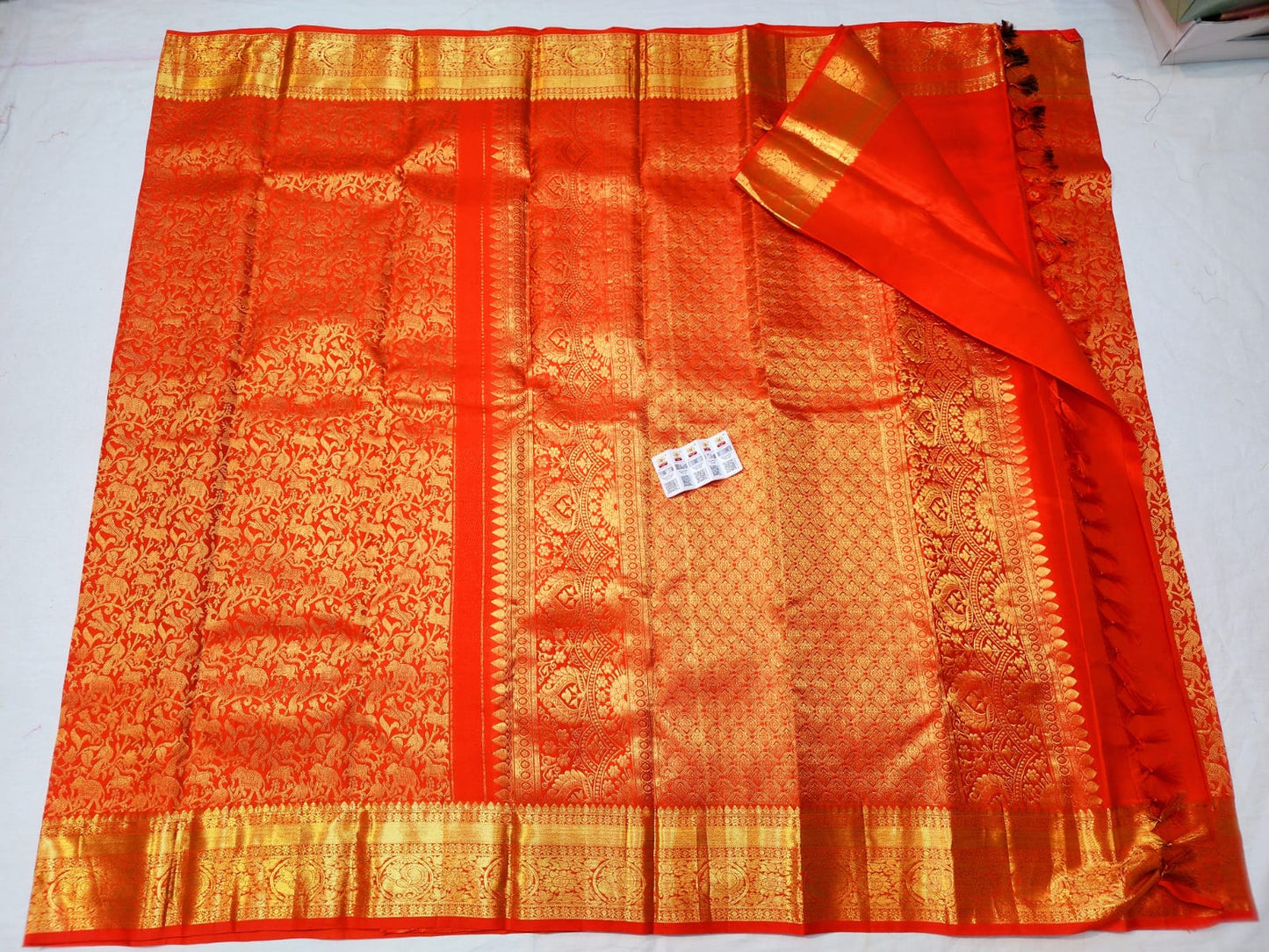 Kanchipuram Pure Silk Saree Bridal Orange Kanjivaram Sari SPK279