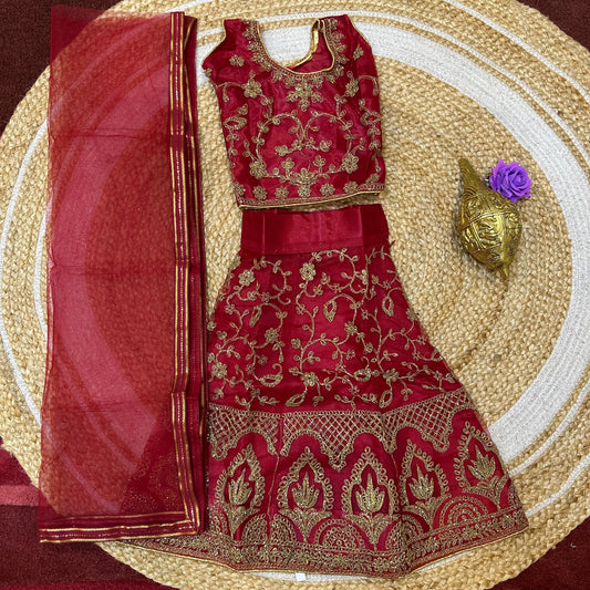 18” Size Age 1 Maroon Indian Lehenga Pavadai Sattai Skirt Top G72 Col 1