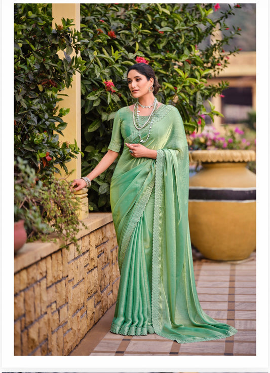 Indian Fancy Party wear Saree Fendi Silk Sari Green S138