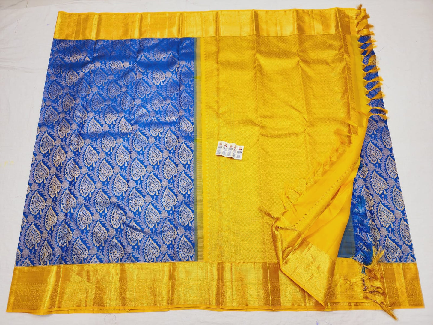 Kanchipuram Pure Silk Saree Blue & Yellow Kanjivaram Sari| SPK121