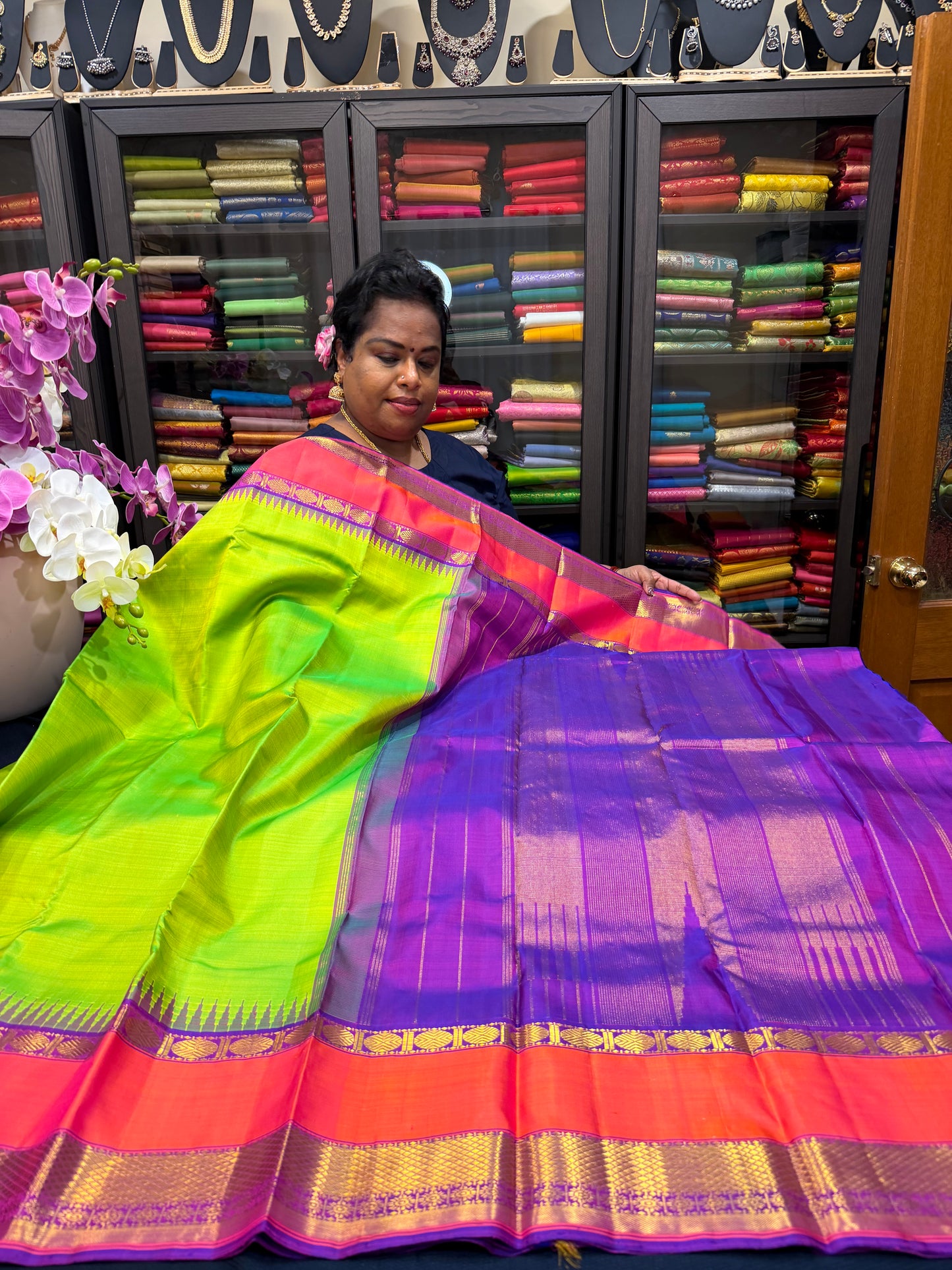 Retta Petta Kanchipuram Pure Silk Saree Bridal Kanjivaram Sari SPK294