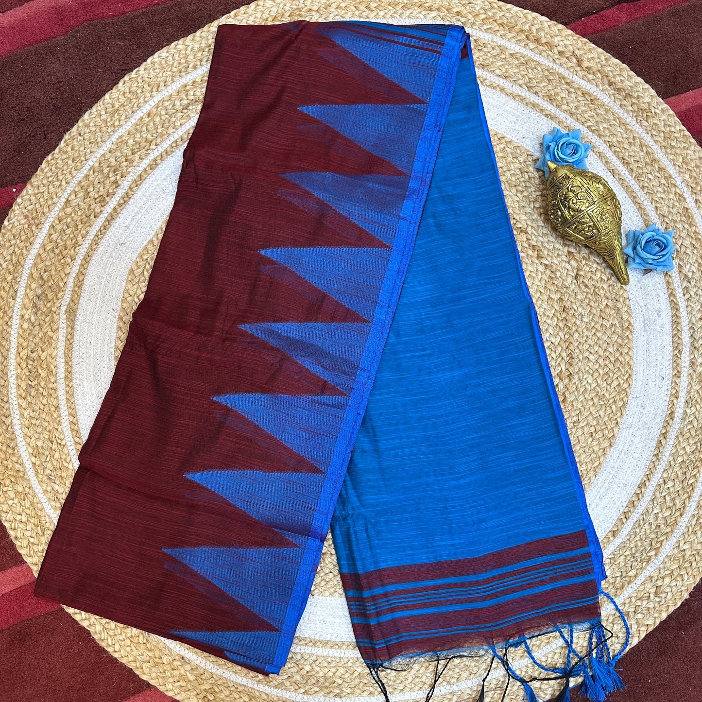 Green & Pink Soft Slab Cotton Linen Sari Indian Saree with temple border C1