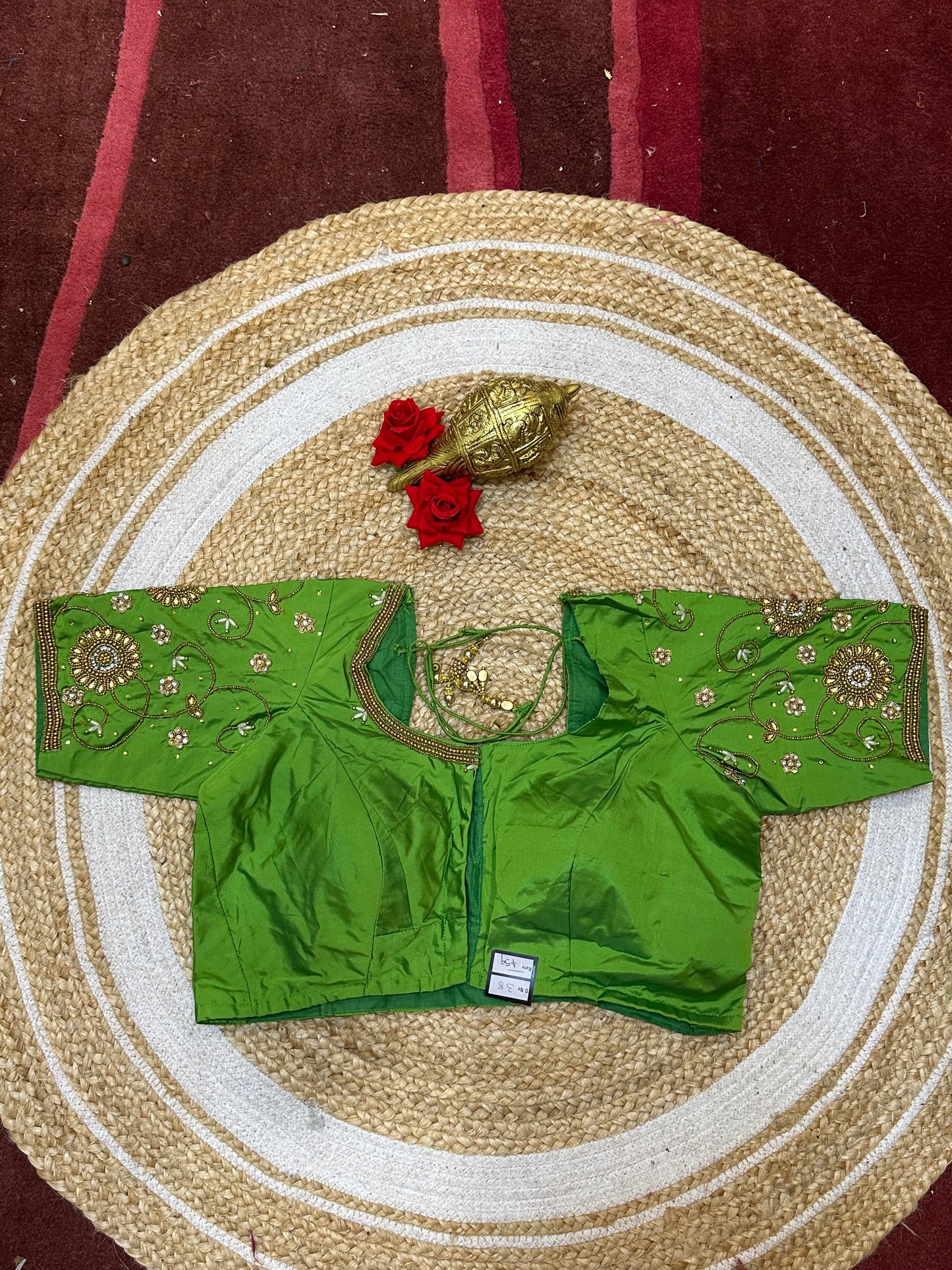 38” M Size 8 Aari Worked Sari Blouse Indian Saree Top Green B294