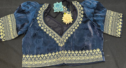 Navy Blue Sari Blouse Indian Saree Top Worked Choli B425