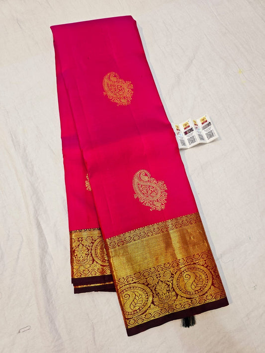 Kanchipuram Pure Silk Saree Bridal Pink Kanjivaram Sari SPK284