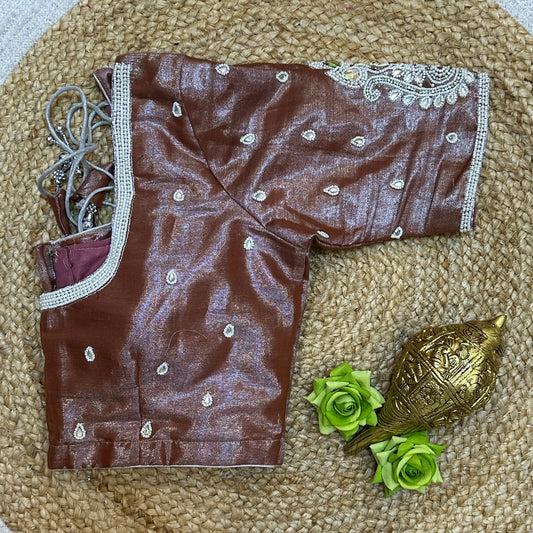 38” M Size 8 Aari Worked Sari Blouse Indian Saree Top Metallic Pink B290