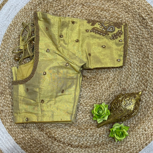 36” Small Size 8 Aari Worked Sari Blouse Indian Saree Light Gold B315