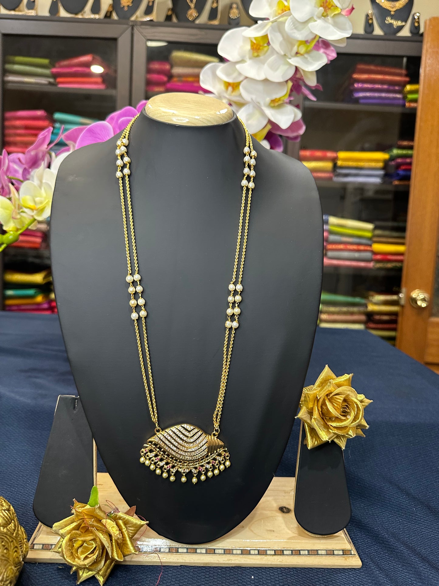 Impon Indian Necklace Pink Sanku Conch Pathakkam Haram N20