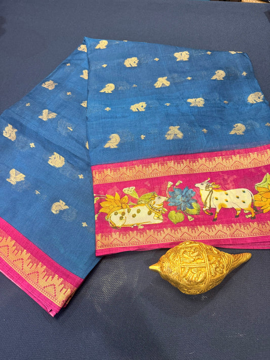 Blue Pichwai Silk Sari Indian Fancy Saree C4