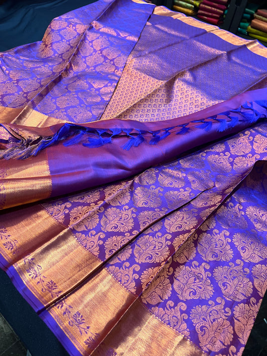Kanchipuram Pure Silk Saree Purple Bridal Kanjivaram Sari| SPK167