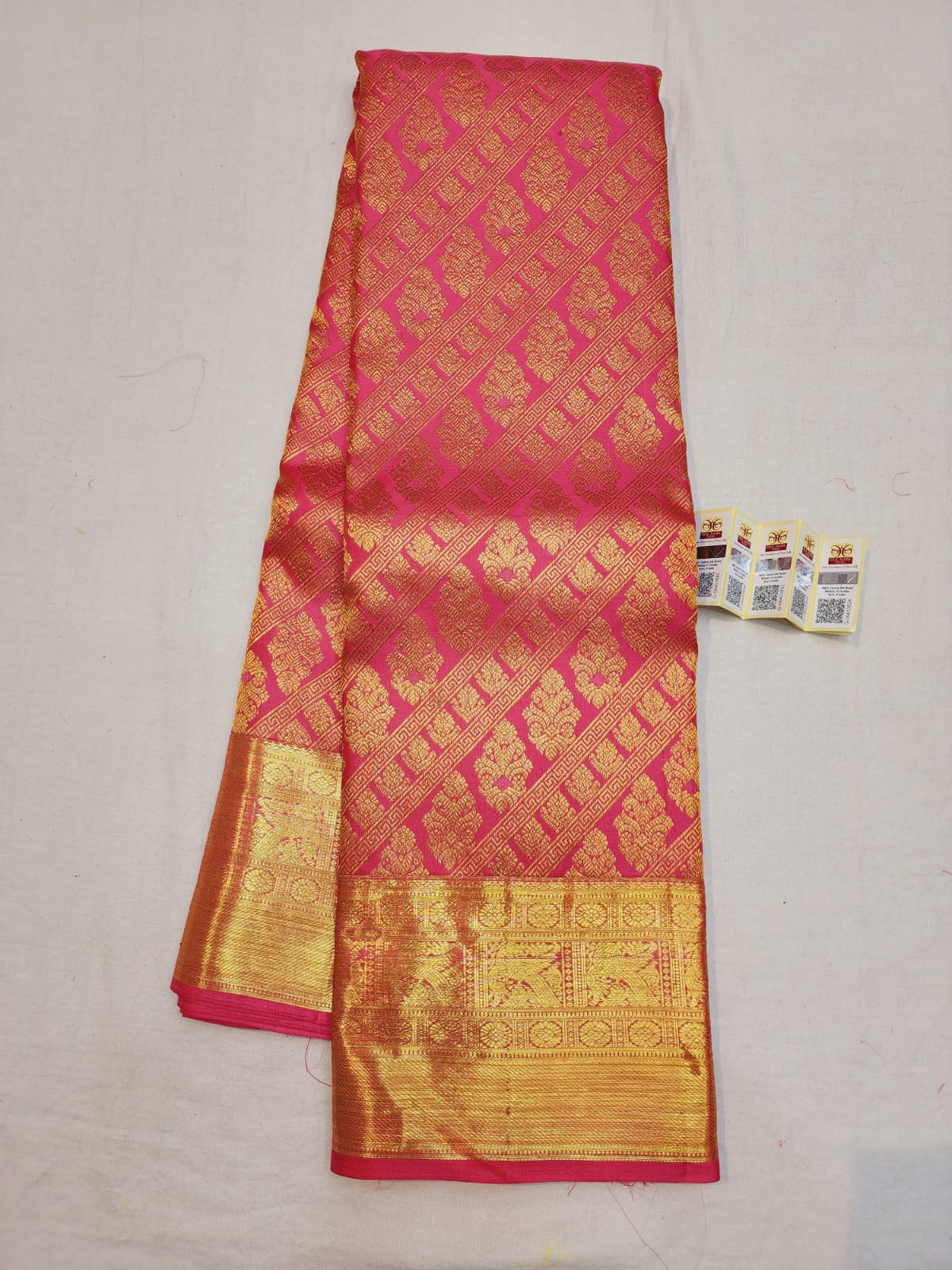 Kanchipuram Pure Silk Saree Pink & Gold Kanjivaram Sari| SPK138
