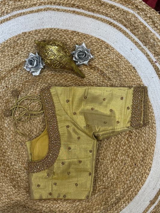 34” XS Aari Worked Sari Blouse Indian Saree Top Silk Gold B104