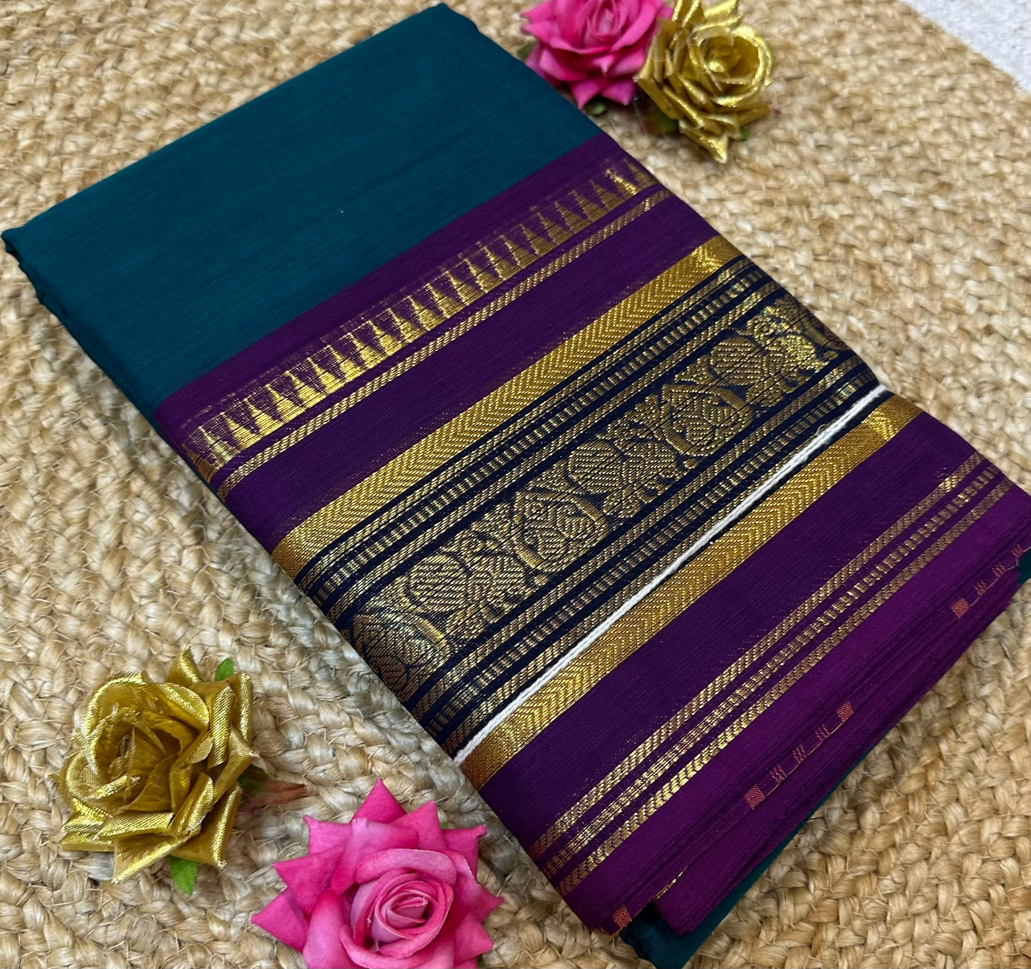 Chettinad Silk Cotton Traditional Kanchi Sari South Indian Saree S142
