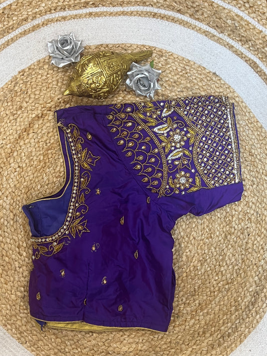 48” Size 18 Aari Worked Sari Blouse Indian Saree Top Silk Purple B131