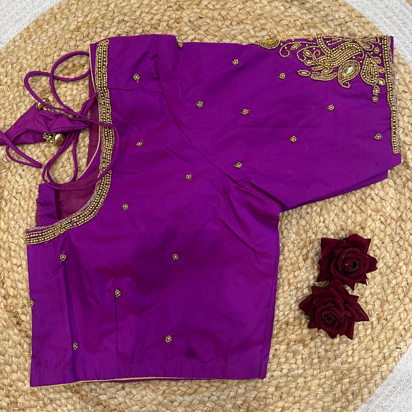 46” Size 16 Aari Worked Sari Blouse Indian Saree Top Silk Magenta B416