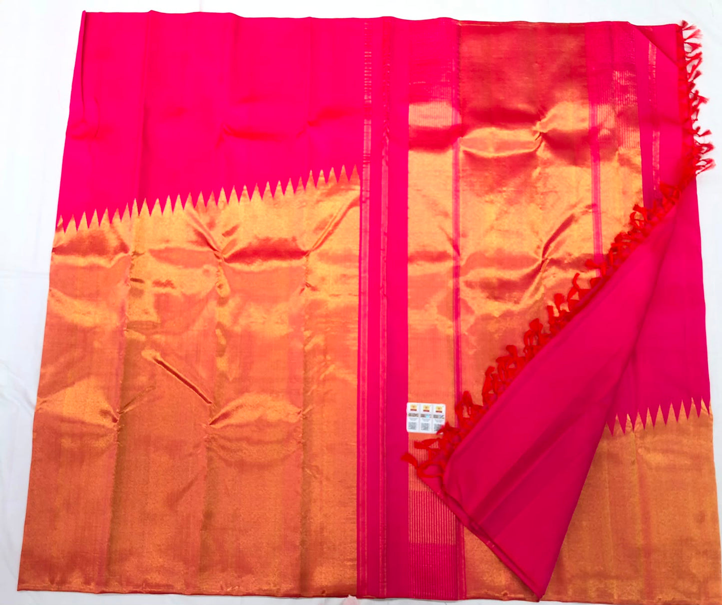 Raising Border Kanchipuram Pure Silk Saree Rani Pink Indian Kanjivaram Sari| SPK353