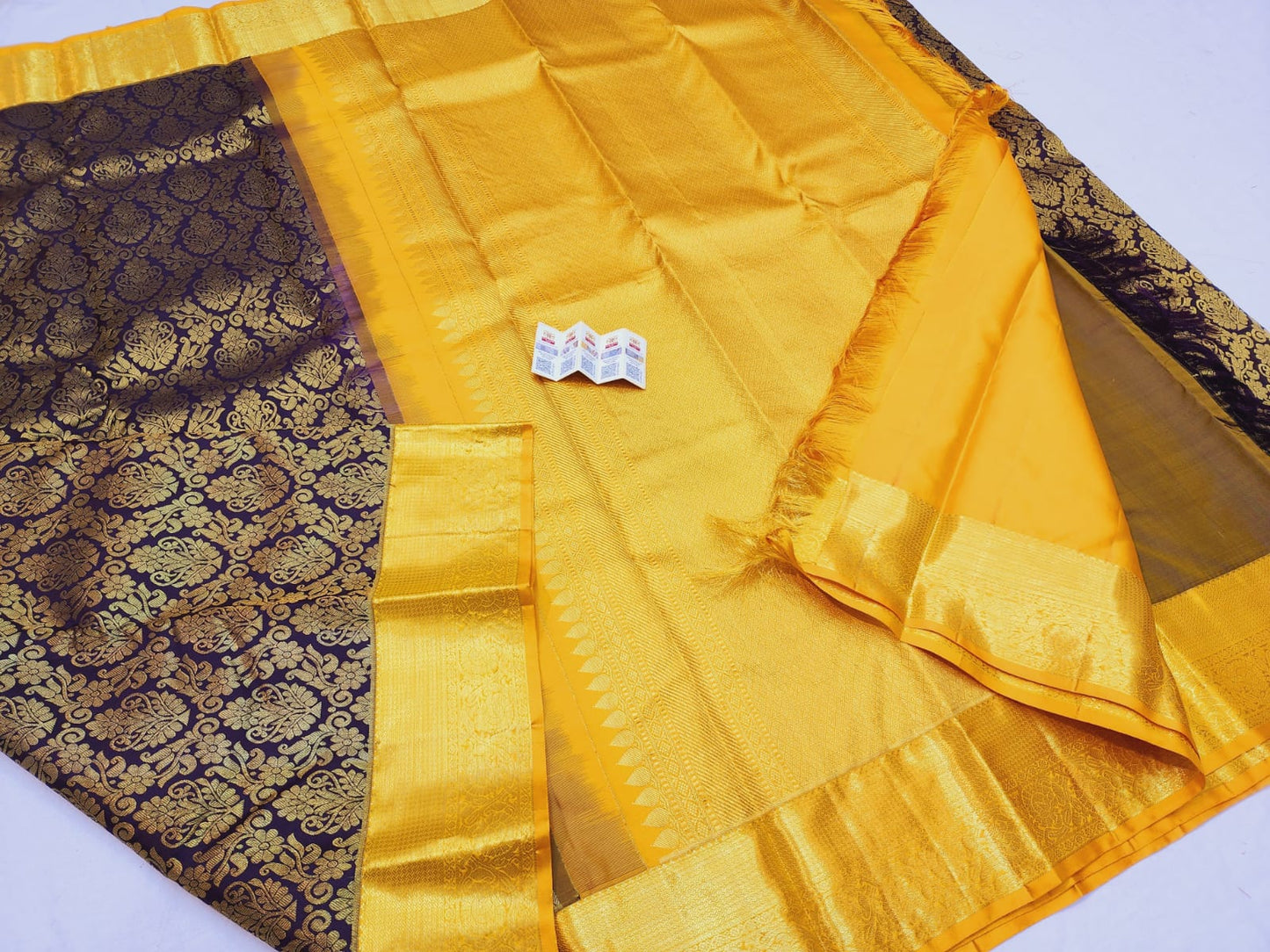Kanchipuram Pure Silk Saree Brown & Yellow Kanjivaram Sari| SPK124