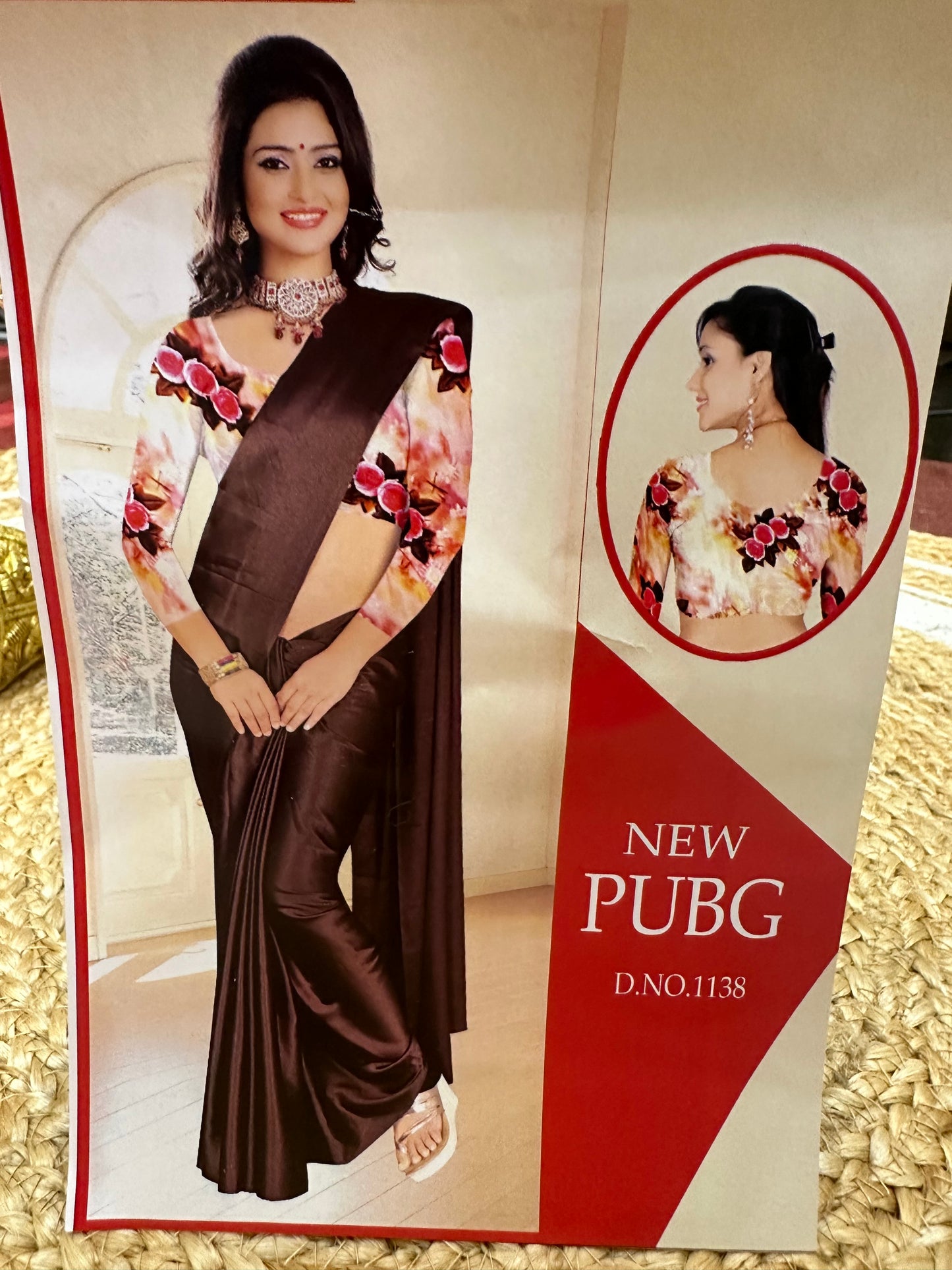 Fancy Party wear Satin Sari Indian Casual Brown Saree S98