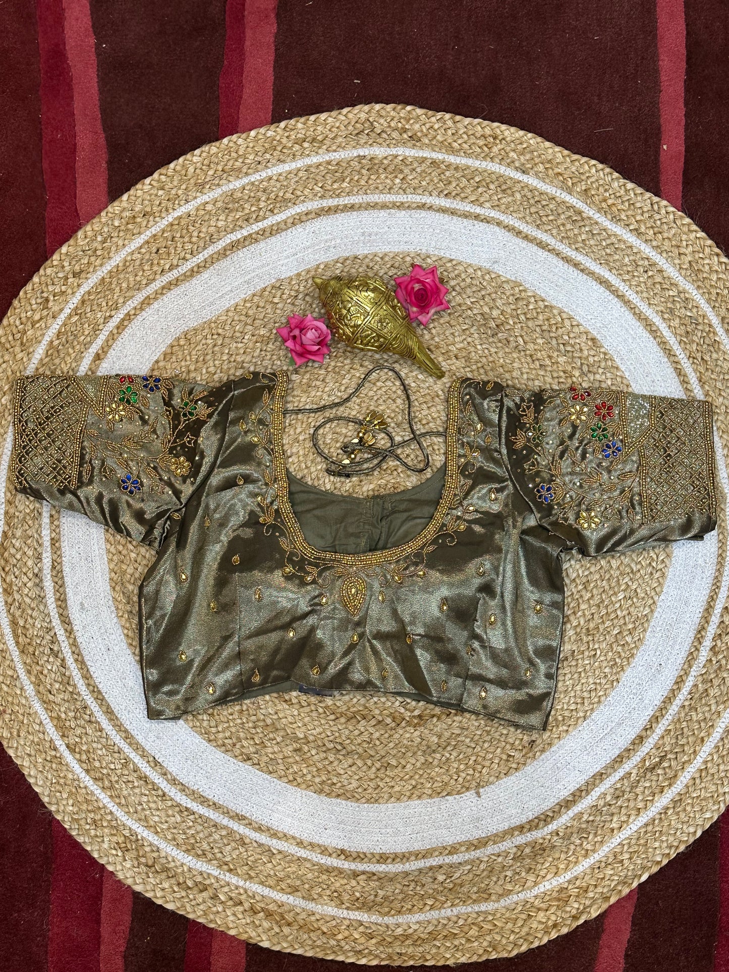 40” Size 10 Aari Worked Sari Blouse Indian Saree Top Silk B95