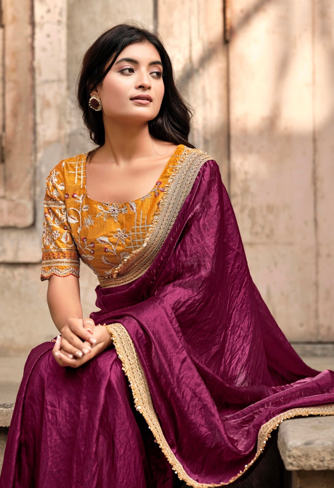 Indian Fancy Party wear Saree Fendi Silk Bollywood Plain Sari S147