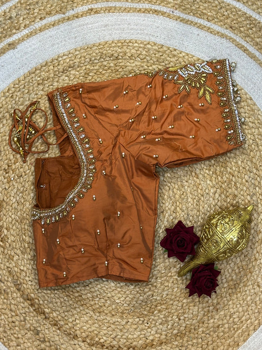 36” Small size Aari Worked Sari Blouse Indian Saree Antique Orange B207