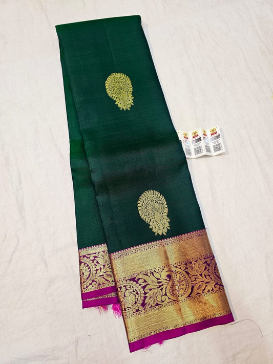 Kanchipuram Pure Silk Saree Bridal Green Kanjivaram Sari SPK282
