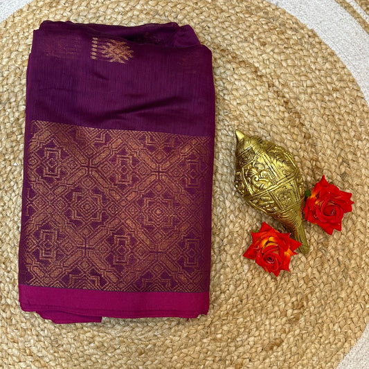 Soft Silk Cotton Sari Indian Plum Wine colour Saree S118