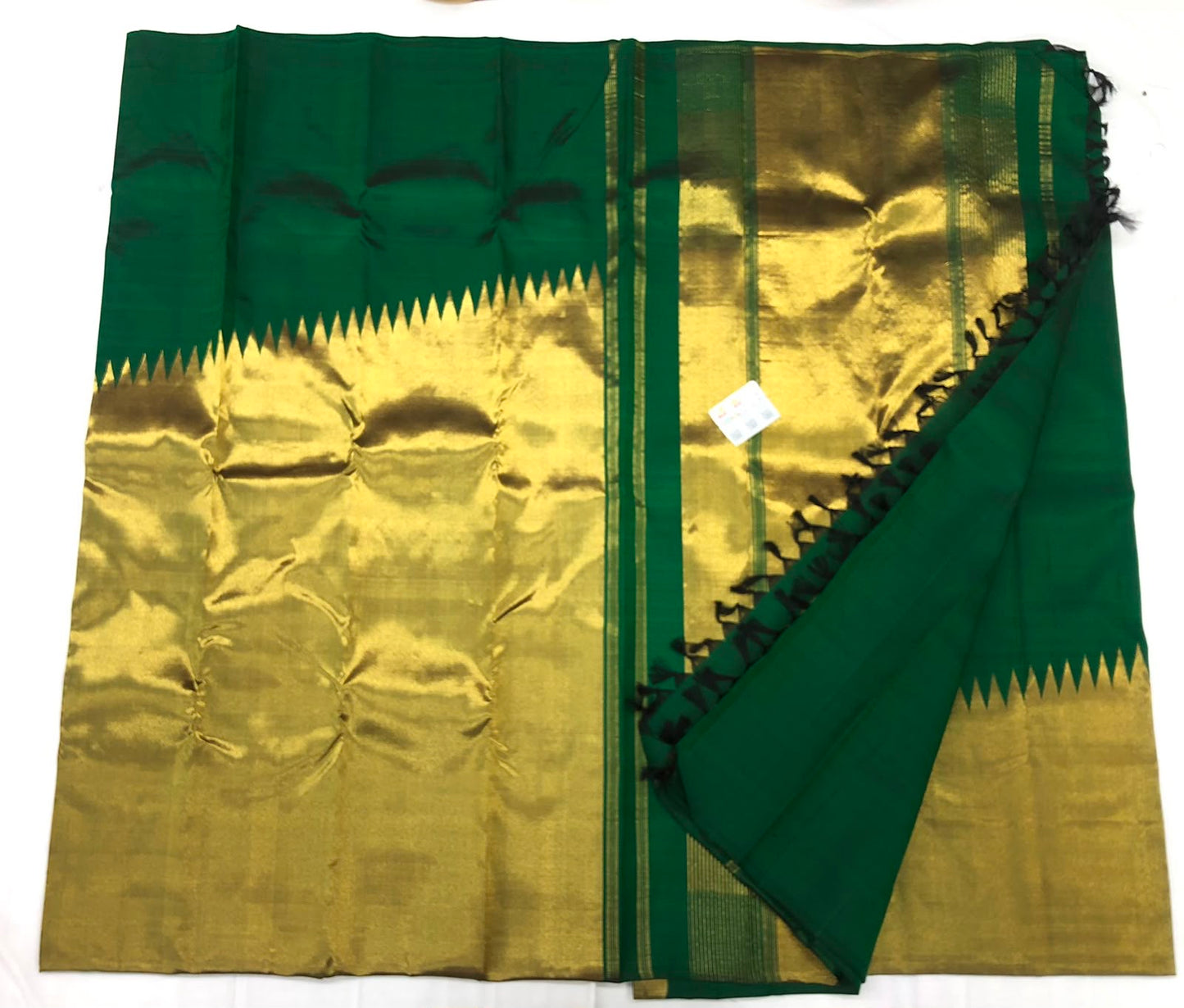Raising Border Kanchipuram Pure Silk Saree Green Indian Kanjivaram Sari| SPK332