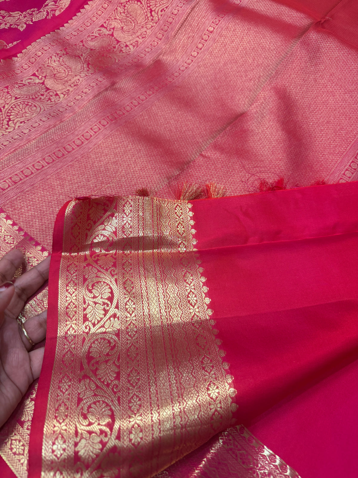 Kanchipuram Pure Silk Saree Bridal Reddish Pink Kanjivaram Sari SPK481