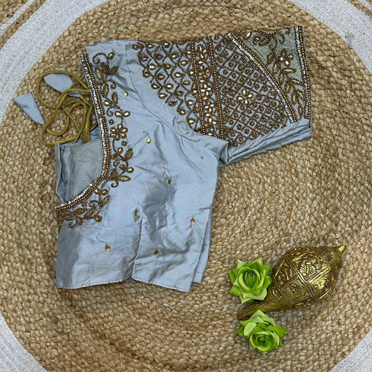 38” M Size 8 Aari Worked Sari Blouse Indian Saree Top Silver B304