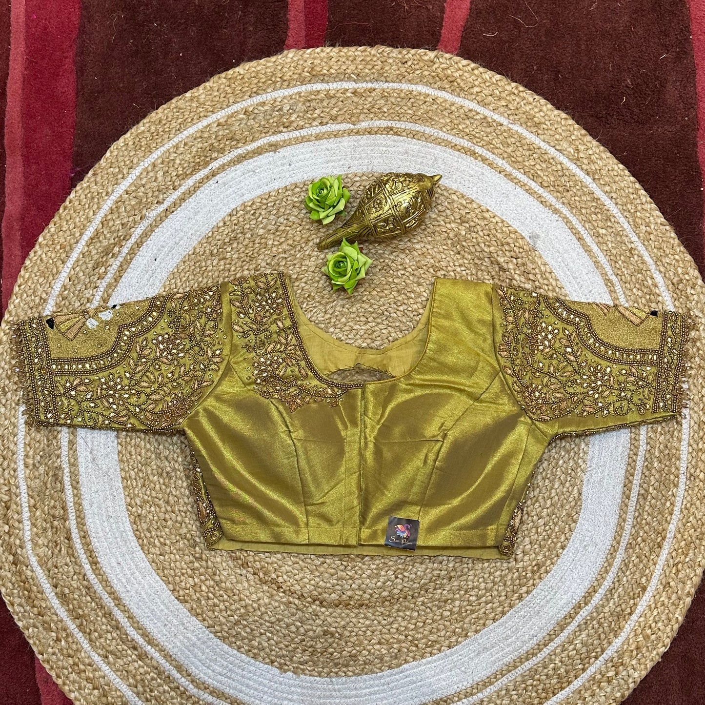 38” M Size 8 Aari Worked Sari Blouse Indian Saree Top Gold B278