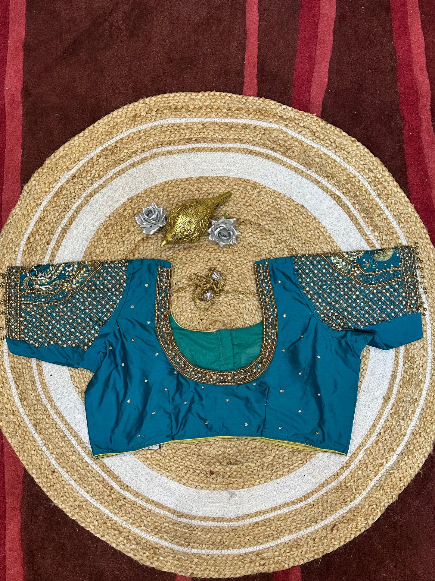 48” Size 18 Aari Worked Sari Blouse Indian Saree Top Silk B129