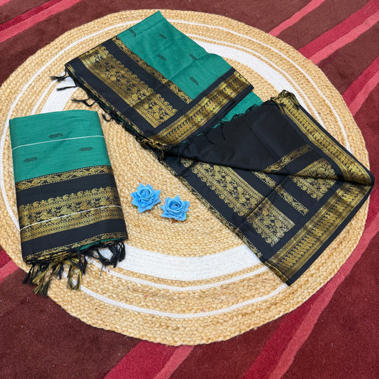 Green & Black Kalyani Silk Cotton Sari South Indian Saree S140