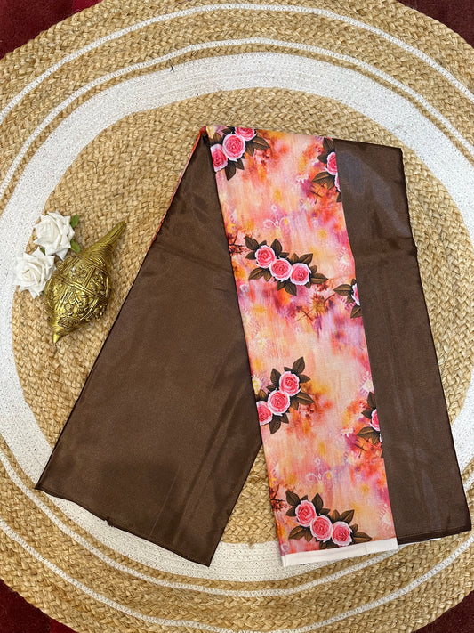 Fancy Party wear Satin Sari Indian Casual Brown Saree S98