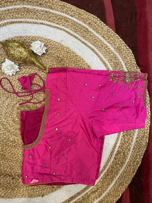 50” Size 20 Aari Worked Sari Blouse Indian Saree Top Silk Pink B63