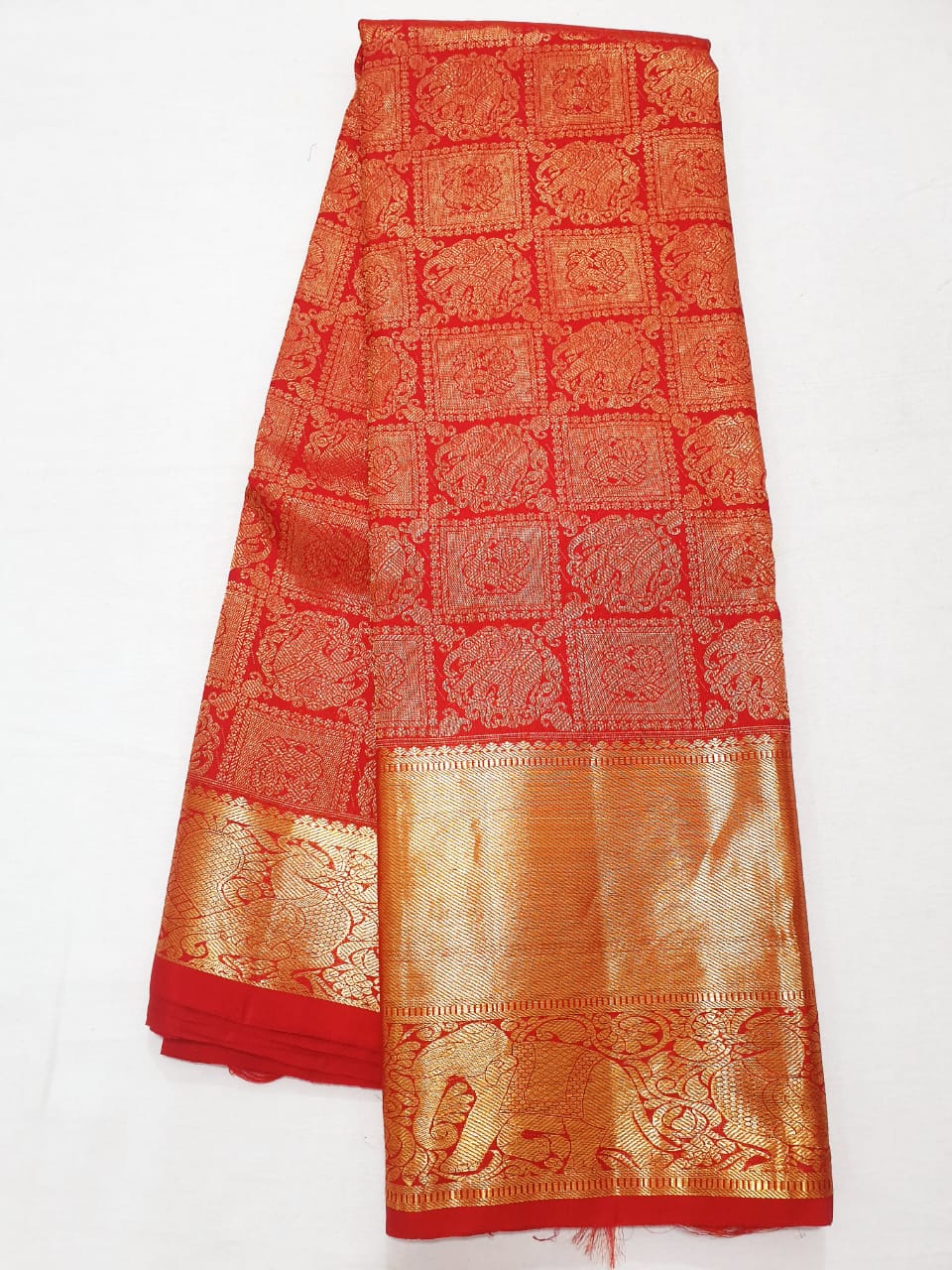 Bridal Kanchipuram Pure Silk Saree Red Gold Kanjivaram Sari| SPK190