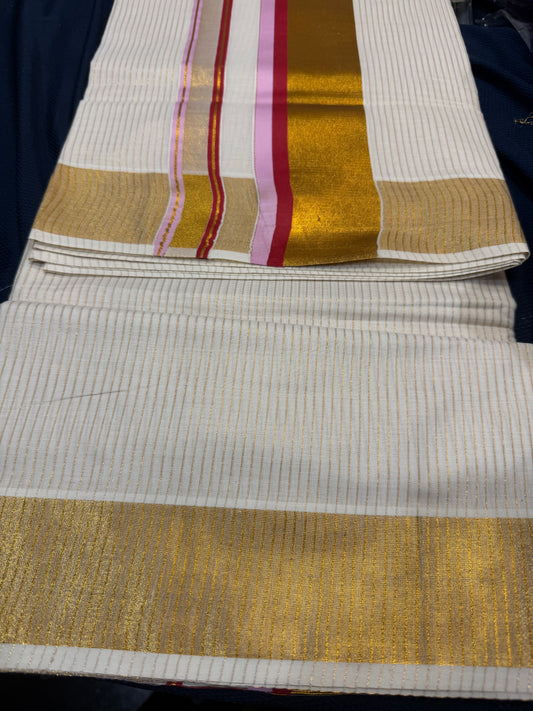 Kerala Vishu Sari Indian hand Printed Kasavu Onam Saree C21 Col 8