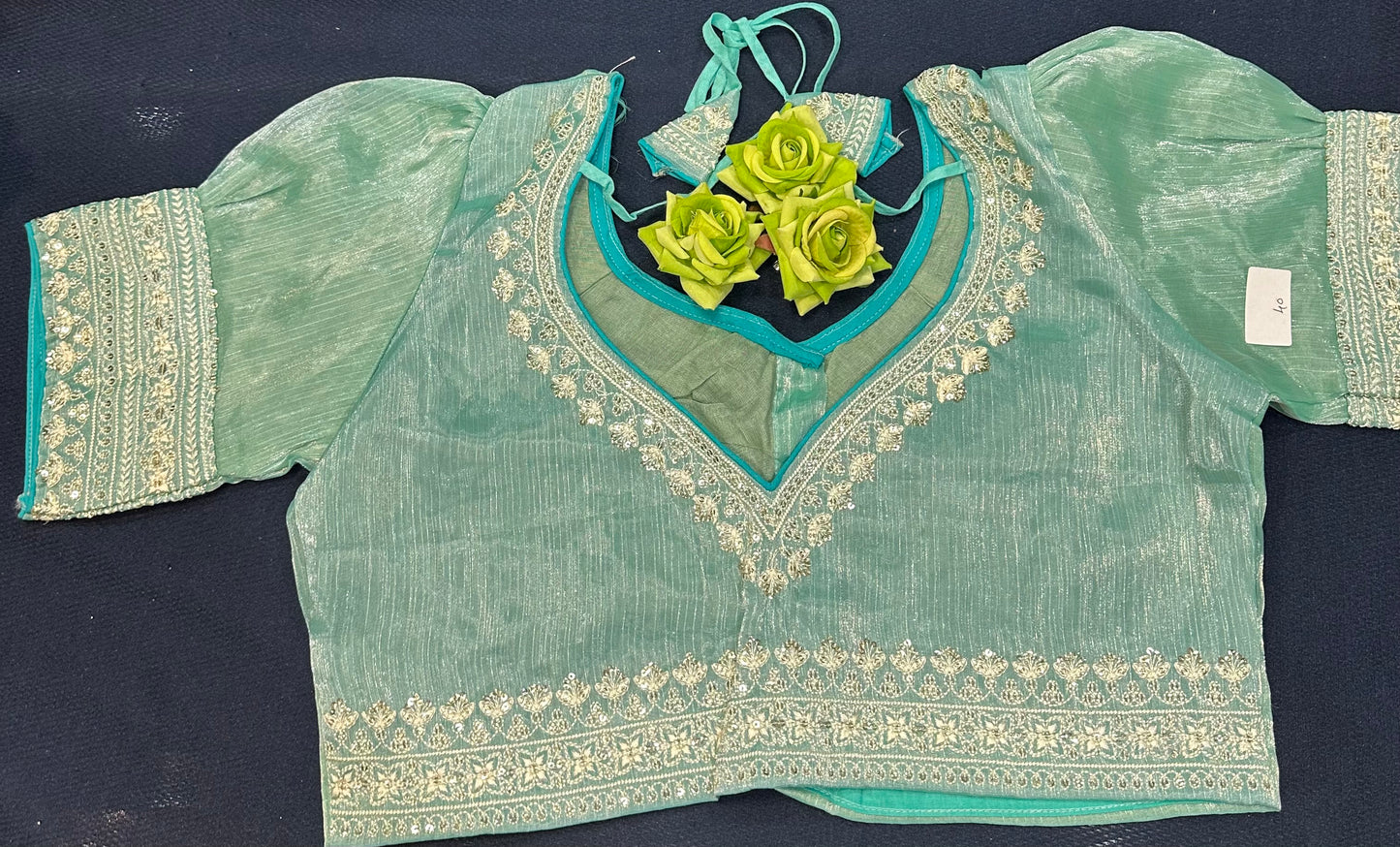 Teal Sari Blouse Indian Saree Top Worked Choli B425