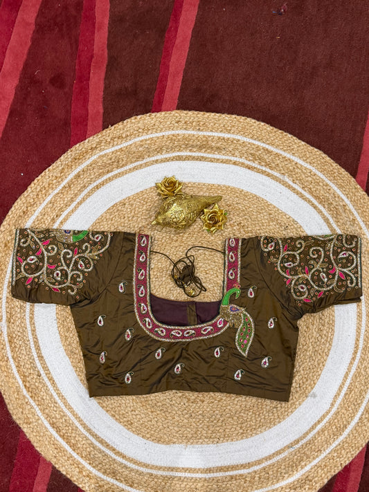 42” XL Size 12 size Aari Worked Sari Blouse Indian Saree Top Brown B162