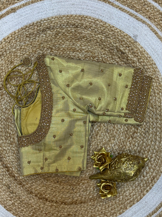 36” Small size Aari Worked Sari Blouse Indian Saree Antique Gold B206