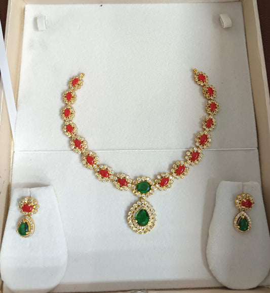 Indian Bridal Necklace & Earrings Jewellery Set Brass with Coral stone N55