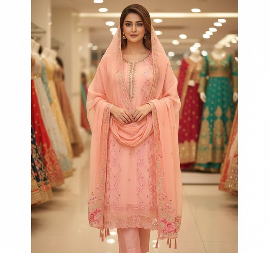 42” & 44” Indian Ladies Outfit Pink Salwar Kameez Suit SS28