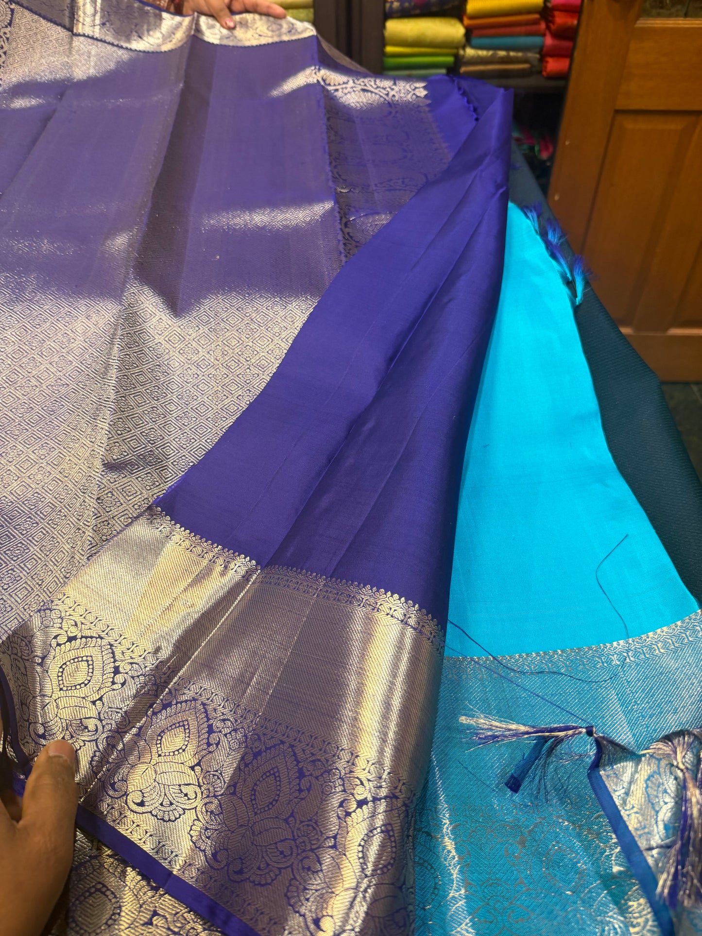Kanchipuram Pure Silk handloom Saree Indian Kanjivaram Blue Sari SPK359