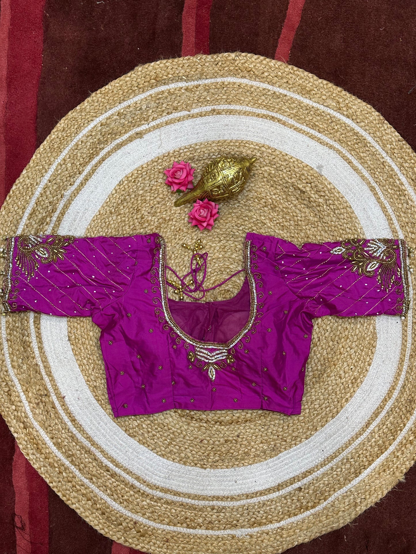 36” Small size Aari Worked Sari Blouse Indian Saree Hot Pink B208