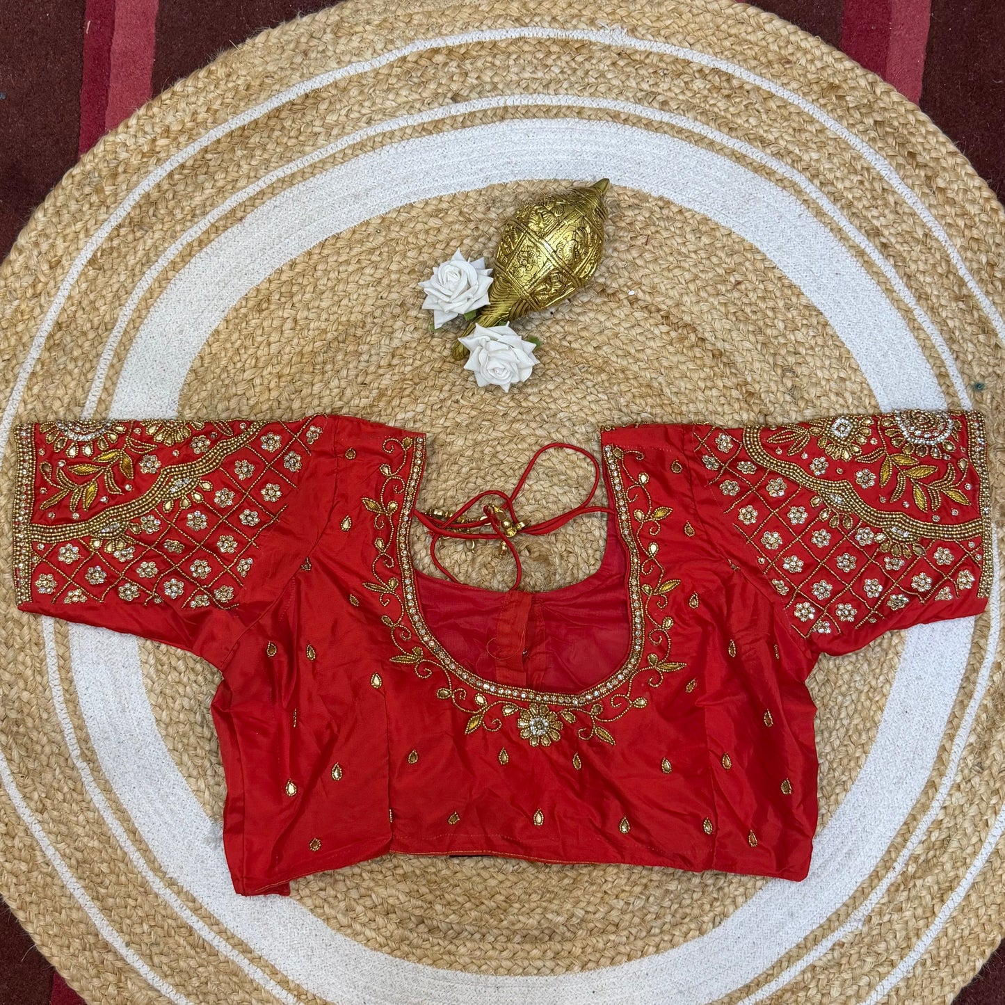 L42” XL Size 12 size Aari Worked Sari Blouse Indian Saree Top Orange/Red B238