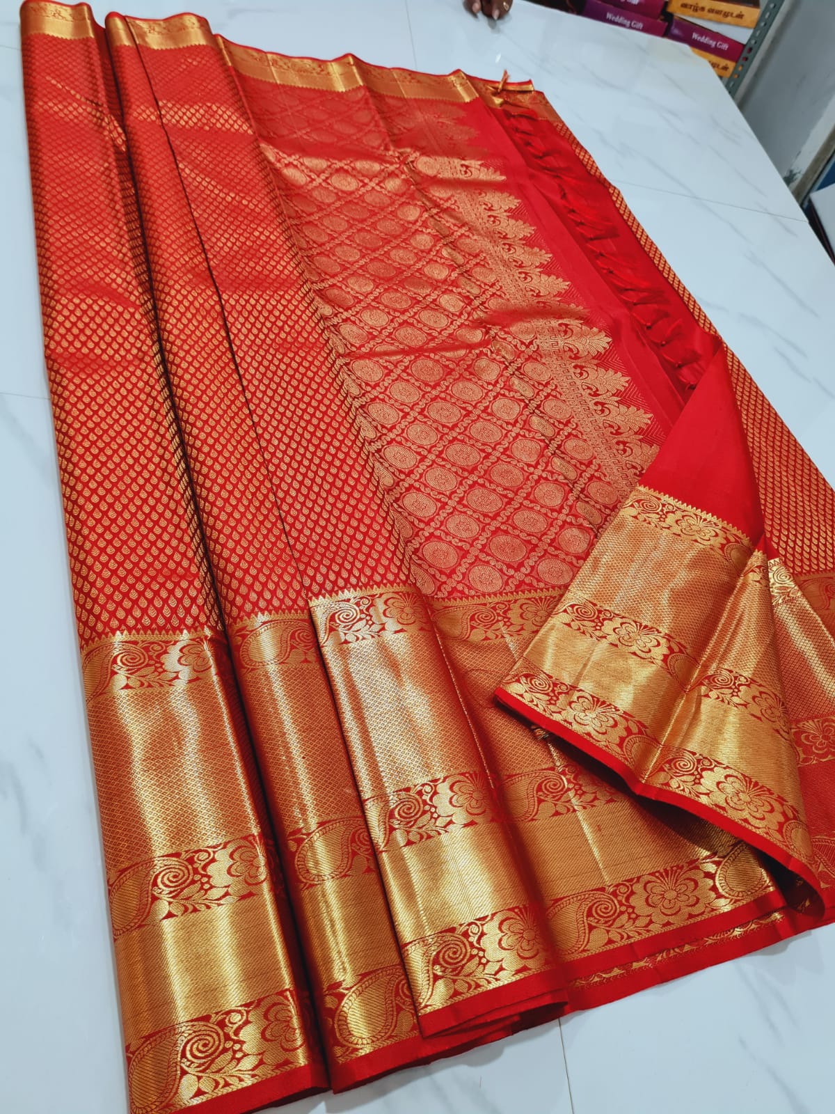 Bridal Kanchipuram Pure Silk Saree Red & Gold Kanjivaram Sari| SPK160